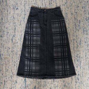 Alberta Ferretti Grey Plaid A-Line Jean Skirt